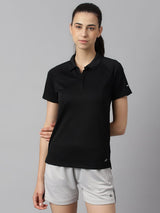 Alcis Women Black Tech-Fit Anti-Static Soft-Touch Slim-Fit Training Polo T-Shirt