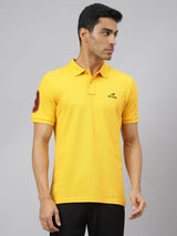 Alcis Men Banana Yellow Soft-Touch Regular-Fit Varsity Athleisure Polo T-Shirt