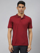 Alcis Men Maroon & Black Anti-Static Slim-Fit Metro Athleisure Polo T-Shirt