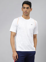 Alcis Men White Jacquard Mesh Anti-Static Slim-Fit Round Neck Training T-Shirt