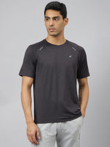 Alcis Men Black & Dark Grey Soft-Tech Anti-Static Slim-Fit Athleisure T-Shirt