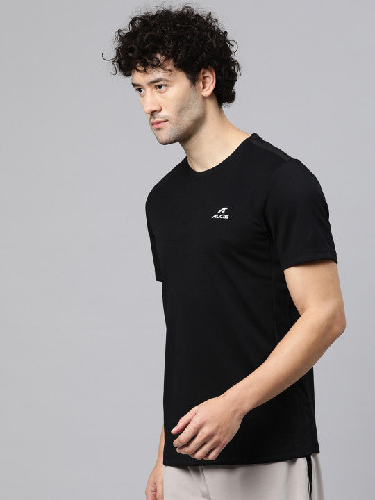 Alcis Men Anti Static Black Slim Fit T-shirt