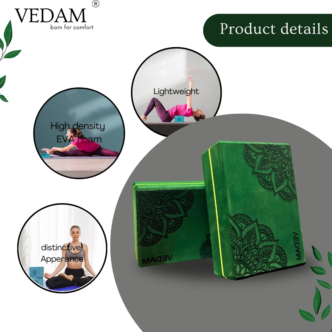 Vedam Yoga Block Set of 2 (Bottel Green) mandala