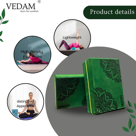 Vedam Yoga Block Set of 2 (Bottel Green) mandala | Industrial