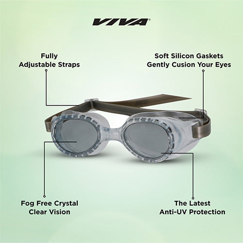 Viva Swimming VIVA-55 (Junior) Anti-Fog UV Protection 100% Silicone Swimming Goggles for Kids, Boys|Wide-Angle Vision Swim Glasses with Silicone Comfort & Adjustable Strap