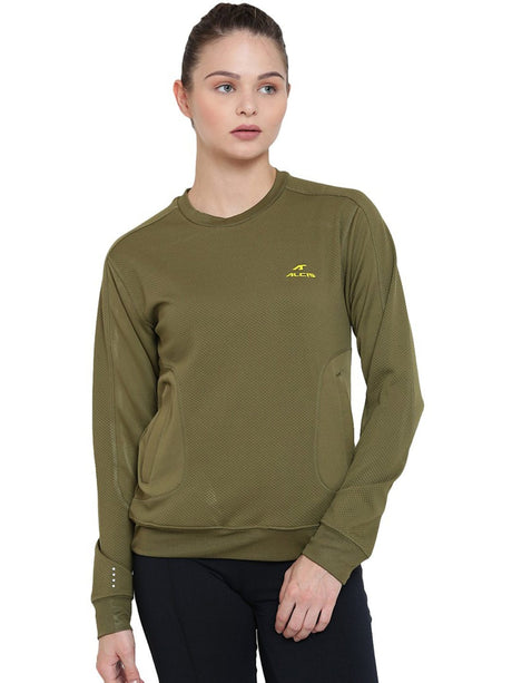 Alcis Women Olive Green Solid Sweatshirt 234WSS071 | Alcis