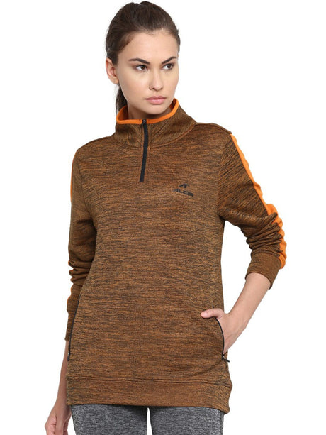 Alcis Women Brown & Orange Self Design Sweatshirt 236WSS075 | Alcis