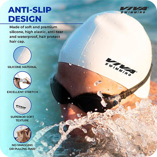 Viva Swimming Combo 616 Swimming Goggles & Swimming Cap, 2 Ear Plug With Nose Clip Swimming Kit Anti-Fog, UV Protection For Adults, Boys, Men