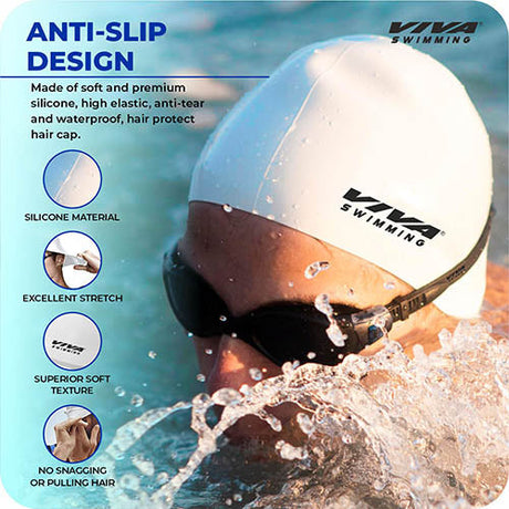 Viva Swimming Combo 616 Swimming Goggles & Swimming Cap, 2 Ear Plug With Nose Clip Swimming Kit Anti-Fog, UV Protection For Adults, Boys, Men
