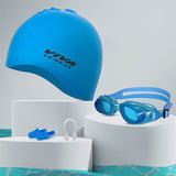 Viva Swimming Combo 614 Senior Kit- Swim Goggles, Caps and Ear plug Combo Set With Case Set- Silicone Non-Slip Material, Anti-Fog, UV Protection For Adults, Boys, Men