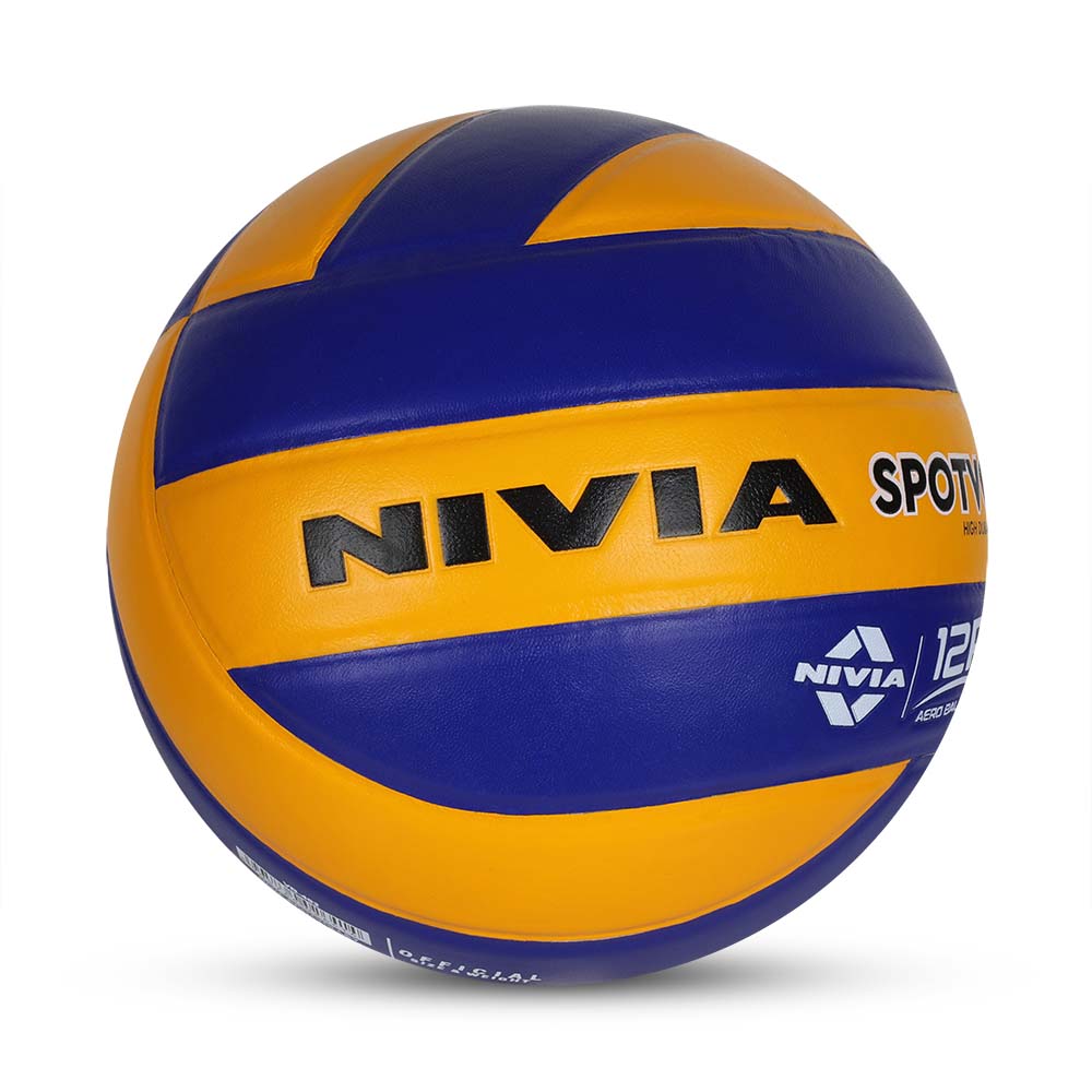 NIVIA SPOTVOLLEY, 12 Panels, Genuine Leather Pasted, Butyl Threadwounded Bladder, As Per VFI Standard , Made for Championships , to Play on All Kind of Indoor & Outdoor Surfaces