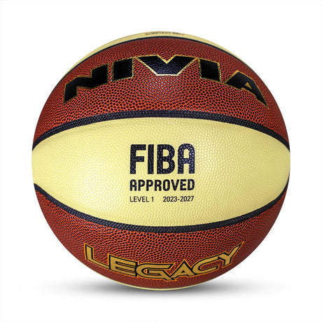 NIVIA LEGACY , Match Ball, 8 Panels, PU Leather Cover Laminated  with Pebbled Texture , Butyl ThreadwoundedBladder, FIBA Level 1 , Made for Pro-Leagues , to Play on Indoor Surfaces