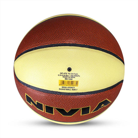 NIVIA LEGACY , Match Ball, 8 Panels, PU Leather Cover Laminated  with Pebbled Texture , Butyl ThreadwoundedBladder, FIBA Level 1 , Made for Pro-Leagues , to Play on Indoor Surfaces