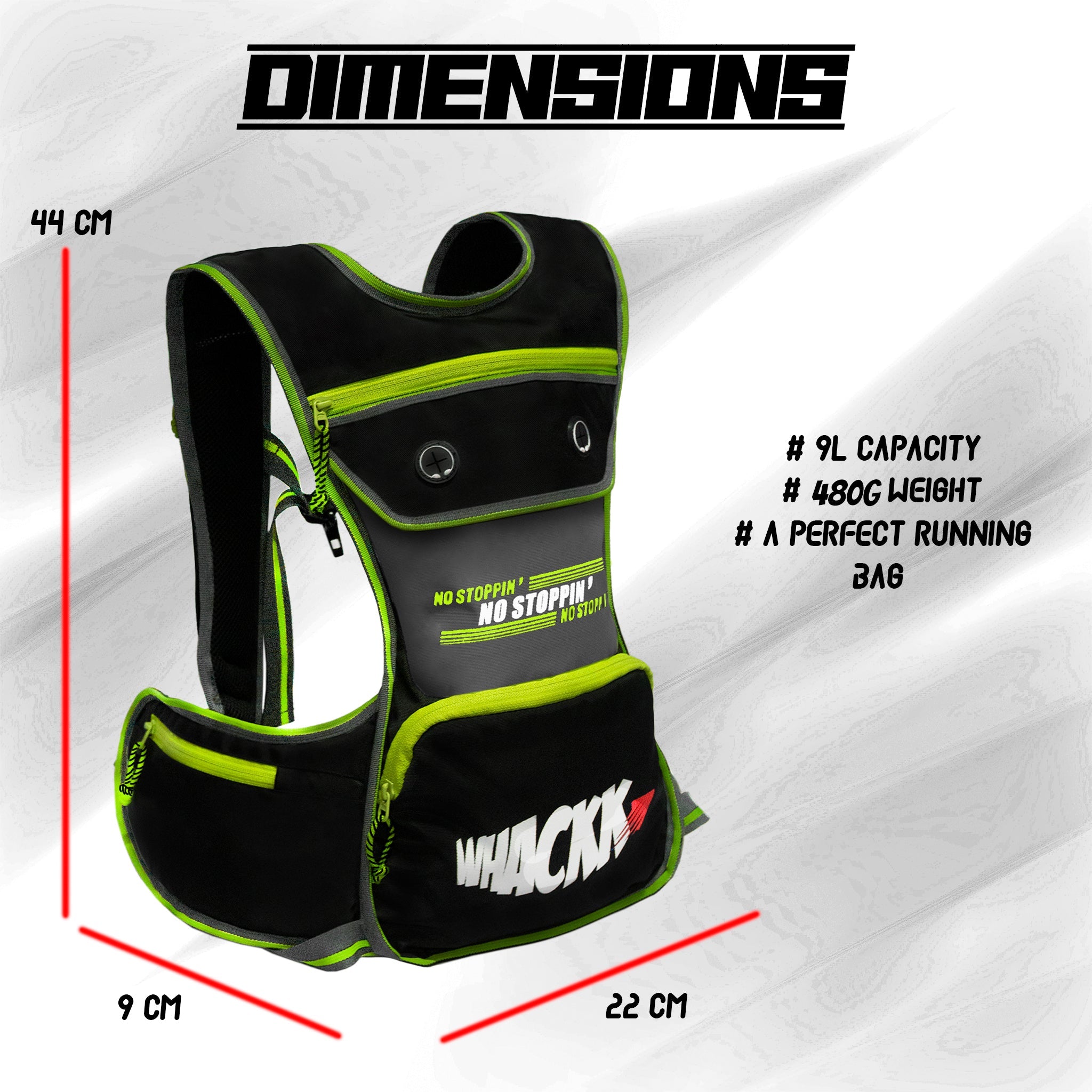 Whizz Green Running Bag |Unisex Camping & Hiking | Hydration Pouch Compartment w. Connecting Water ducts Pockets |Exercise & Fitness|Motorcycle Trekking Outdoor