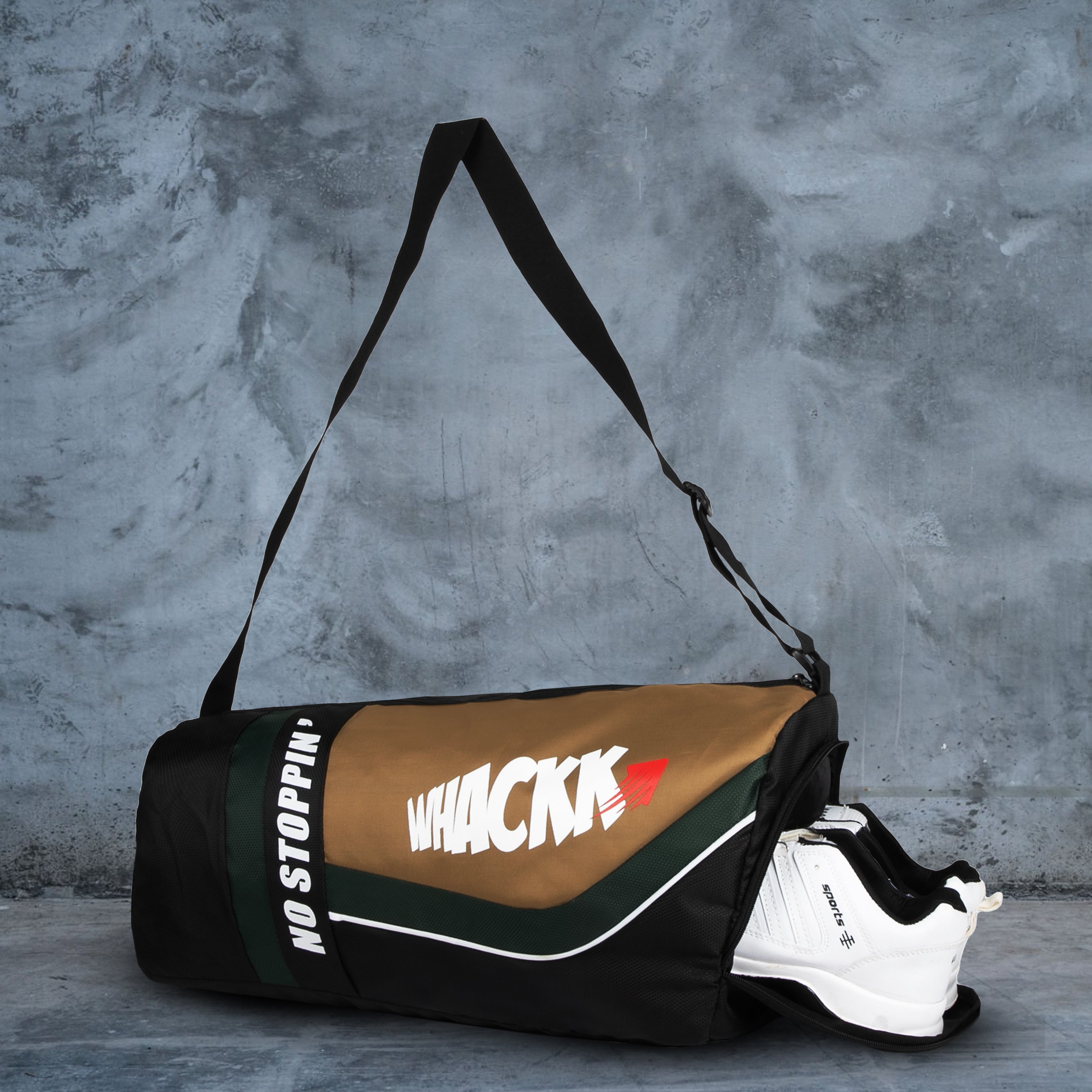 Armstrong Black Khaki 33L Gym Fitness Workout Training Sports Travel Duffle Bag Separate Shoe Pocket Dry Wet Pocket Multipurpose Carry Bag Adjustable Strap Lightweight Sports Kit Men Women