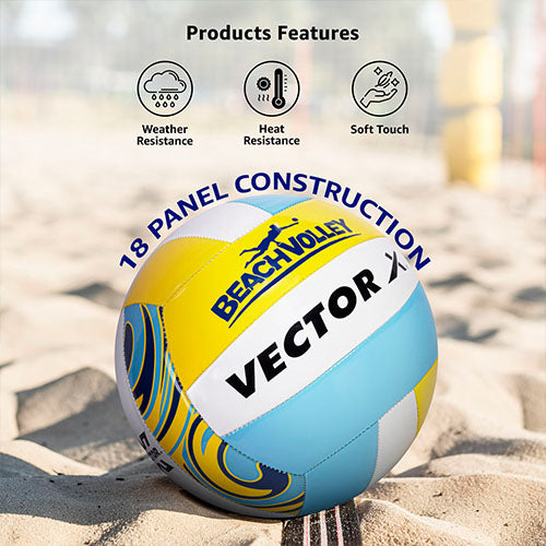 Vector X Beach Volleyball+ Free Air Pin|18 Panels|PU Material + Soft Touch Great Grip|Durable & Waterproof Indoor Outdoor Practice Match Ball|Beach, Pool, Sand Home Play Size 4