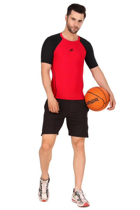 Nylon Compression Tshirt Half Sleeve Tights For Men (Red/Black)
