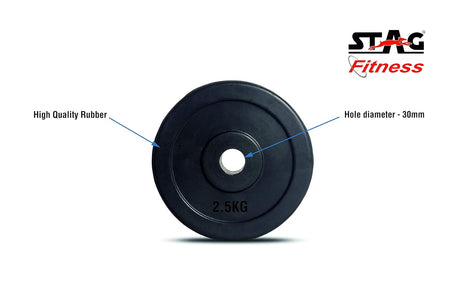 STAG GLOBAL Rubber Coated Round Weight  Plate (2.5kg x 2) – Black Plates with Rod  | Home Gym Strength Training