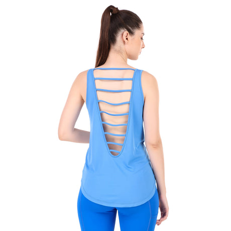 Chic Back Cut Sleeveless Tshirt For Women (Blue)