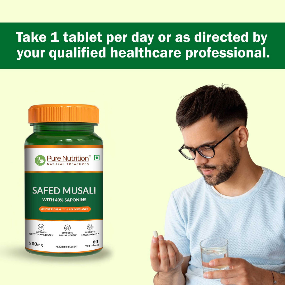 Safed Musli Capsules  Ayurvedic Vitality & Energy Supplement | 60 Veg Tablets