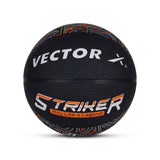 Vector X 8 Panel Striker Rubber Moulded Indoor Outdoor Game Ball with Needle, Street Basketball for Men, Adults & Youth, Official Size 7, Black/Orange Colour