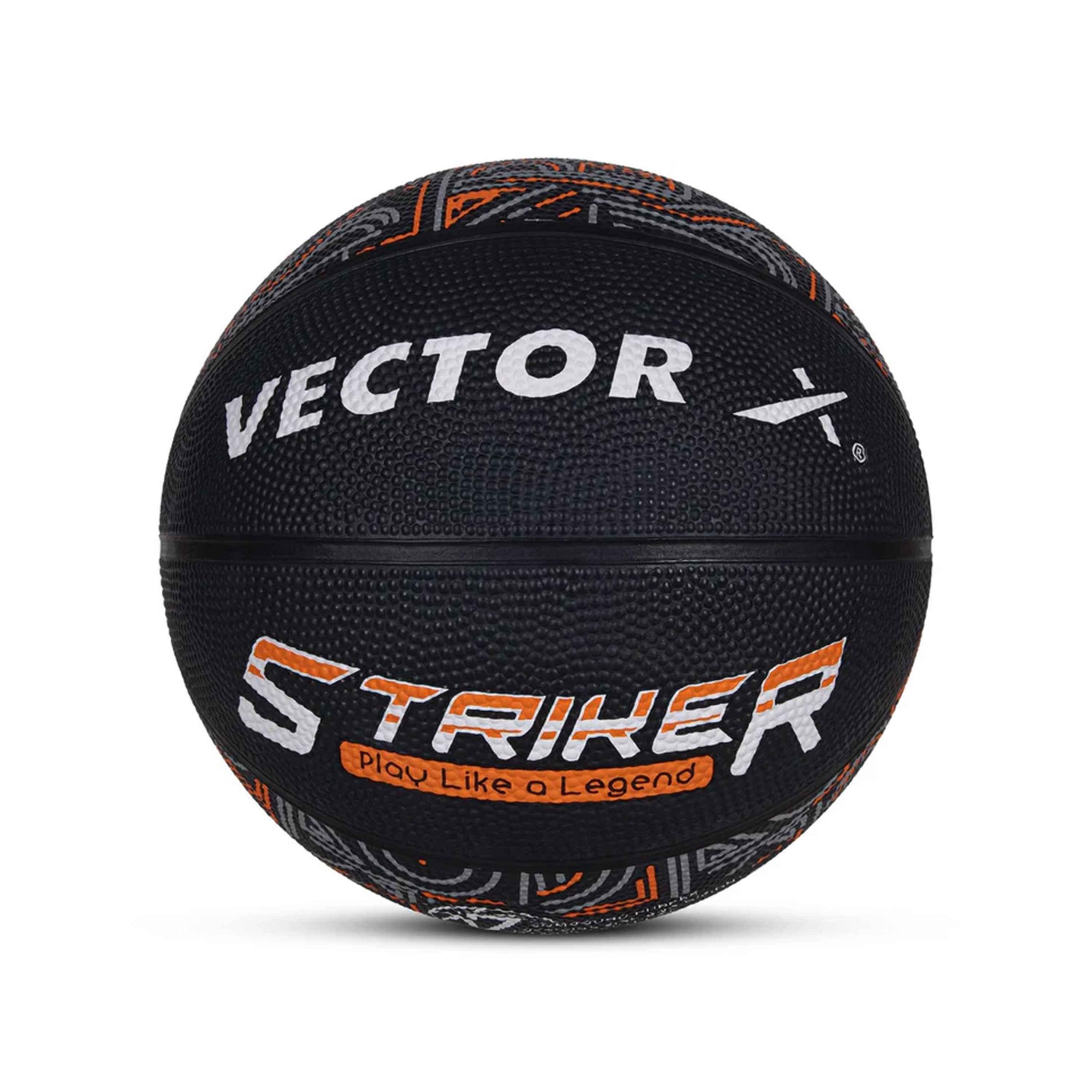 Vector X 8 Panel Striker Rubber Moulded Indoor Outdoor Game Ball with Needle, Street Basketball for Men, Adults & Youth, Official Size 7, Black/Orange Colour