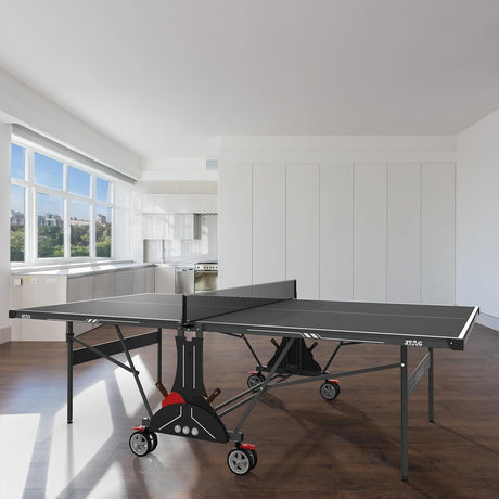 STAG GLOBAL Stealth Table Tennis (T.T) Table | 18mm Black  Top Professional Table with 2 TT Rackets, 6 Balls, 1 Table Cover & Clamp Net