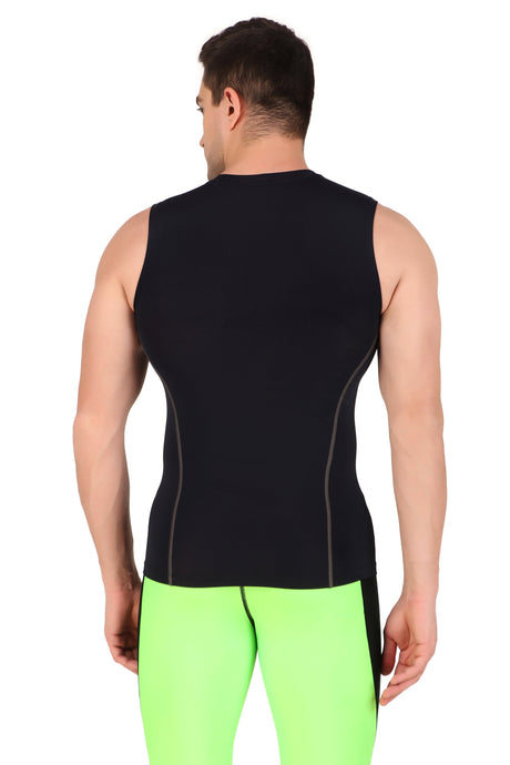 Nylon Compression Tshirt Cutsleeves Tights For Men (Navy Blue)