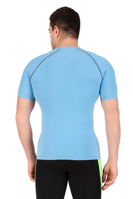 Nylon Compression Tshirt Half Sleeve Tights For Men (Sky Blue)