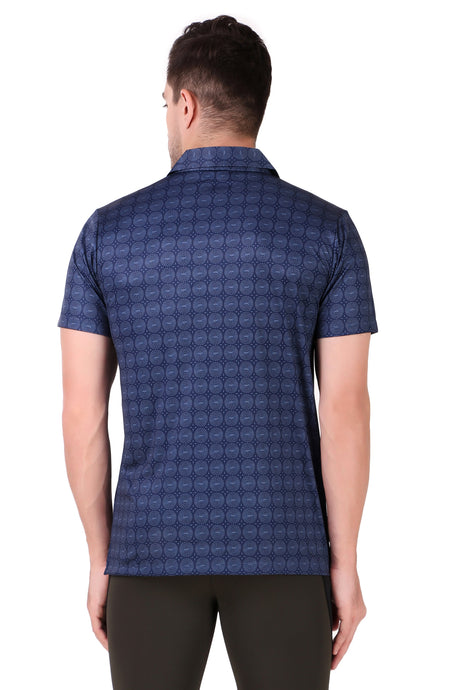Performance Polo Zip Collar Tshirt For Men (Navy Pattern)