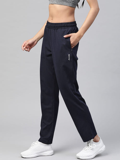 Alcis Women Navy Blue Slim Fit Solid Knitted Track Pants | Alcis