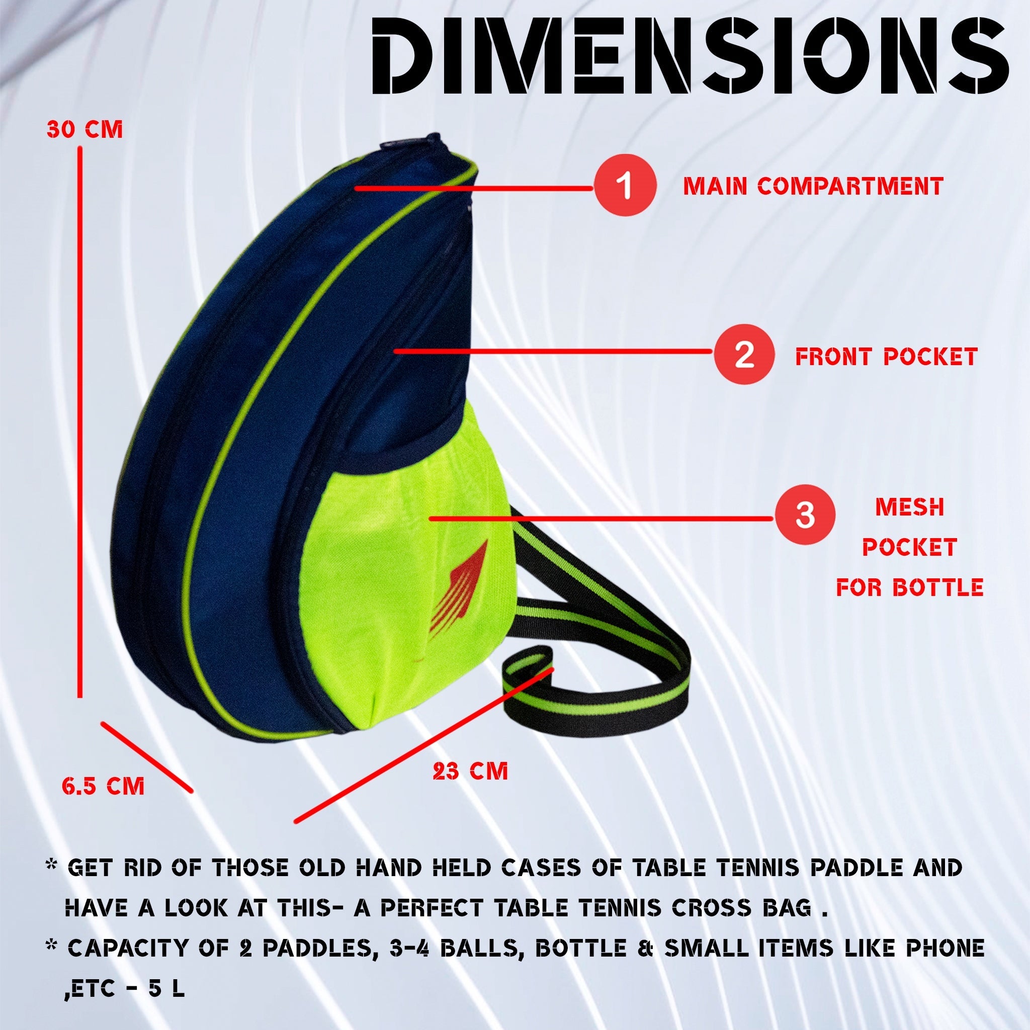 Twirl 5L Navy Blue Green| Unisex Table Tennis Equipment Bag | Tennis Case | Racket Case | TT Bag Cover |Ping Pong Paddle Case|Case Bag Double-Sided |Professional |Bat Protector Pouch |Travel