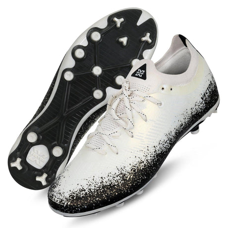 Vector X Genius 3D Texture TPU Fusing Upper with TPU Sole, Primeknit Sock for Grip, Soccer Football Studs, Elegant Design (Pearl White- Black)