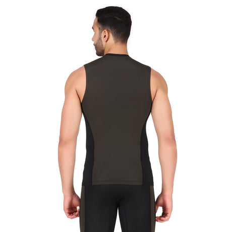 Nylon DC Compression Tshirt Cutsleeves Tights For Men (Black/Green)