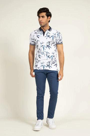 White Contrast Collar Printed Polo - KIBI SPORTS