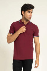 Wine Contrast Tipped Polo - KIBI SPORTS