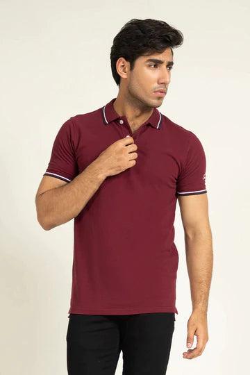 Wine Contrast Tipped Polo - KIBI SPORTS