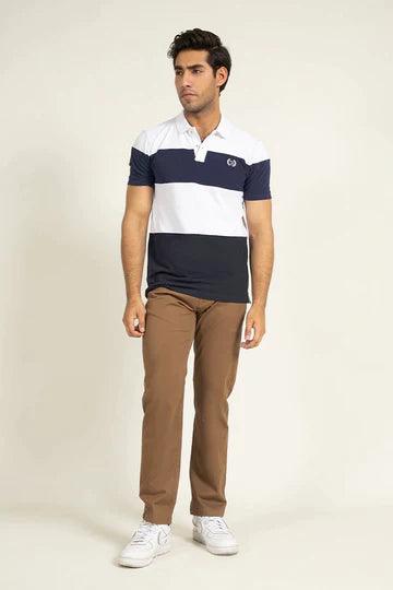 Navy & White Paneled Polo - KIBI SPORTS