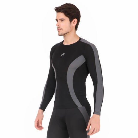 Nylon DC Compression Tshirt Fullsleeves Tights For Men (Black/Dark Grey)