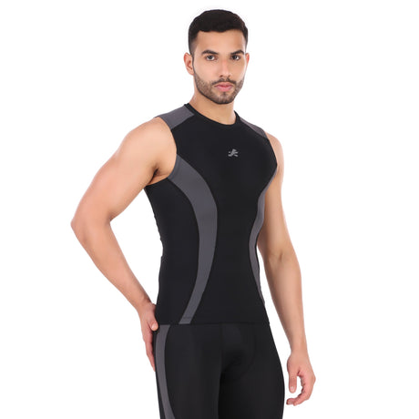 Nylon DC Compression Tshirt Cutsleeves Tights For Men (Black/D.Grey)