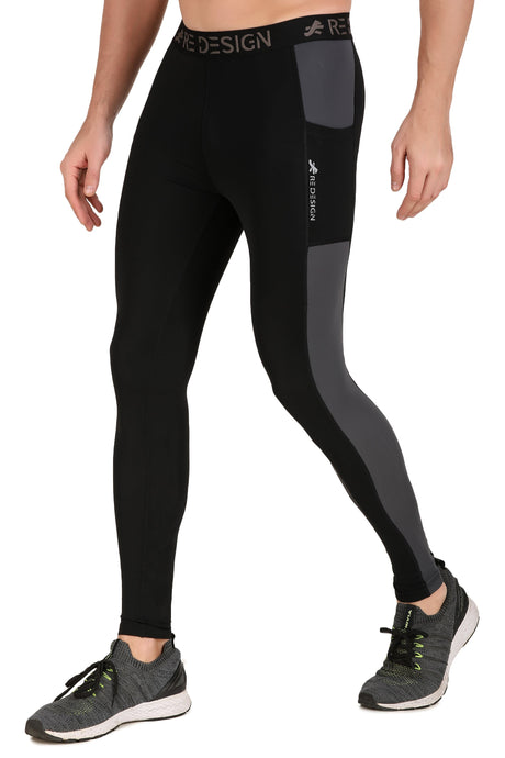 Men's DC Pocket Nylon Compression Pant and Full Tights (Black/Dark Grey)