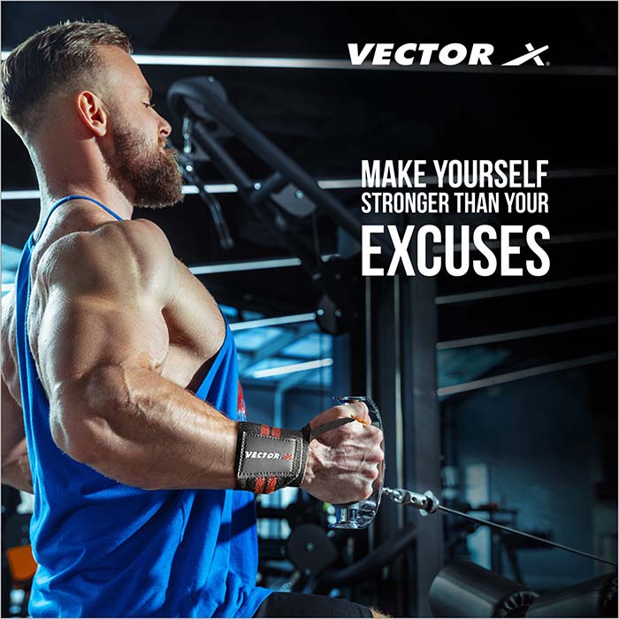 Vector X WW-10 Wrist Supporter for Gym Wrist Band for Men Gym & Women with Thumb Loop Straps -Men Hand Grip & Wrist Support Sports Straps for Gym, Weightlifting