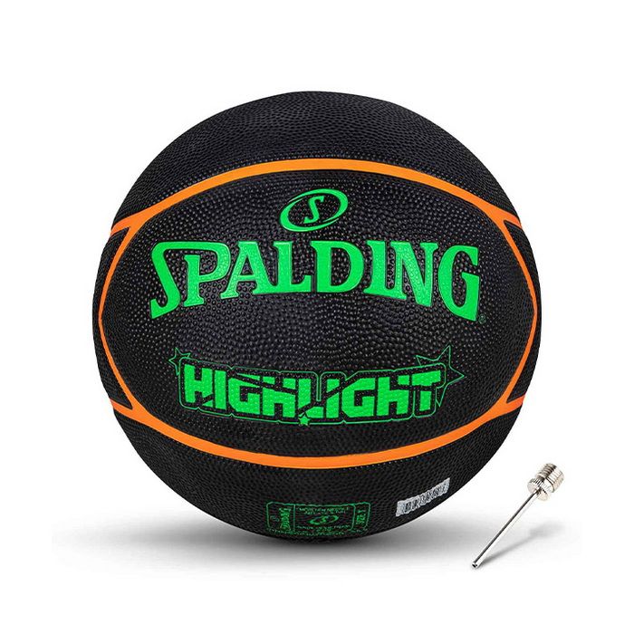 Spalding 8 Panel Highlight Rubber Moulded Indoor/Outdoor Basketball with Butyl Bladder, Suitable for Practice/Match/Training + Free Air Needle