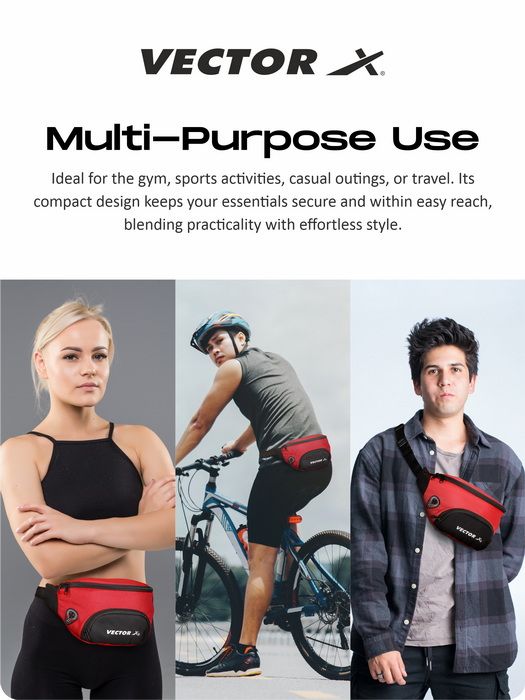 Vector X Stylish Waist Travel Hiking Chest/Fanny Bag with Adjustble Waist Belt, Pouch Sports Pack for Men and Women Premium Stitching, Handy,Versatile, Waterproof Bum Bag