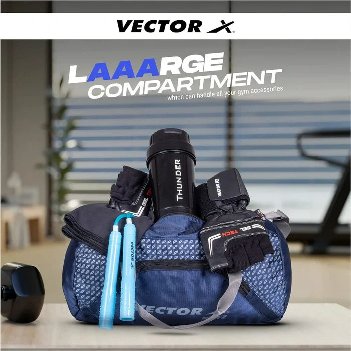Vector X Blitz Gym Bag Combo for Men ll Gym Bag with Shoe Compartment and, Black Bottle, Black Wristband, Black Gloves ll Gym Bag & Fitness Kit & Gym Bag Combo