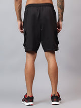 Vector X Solid Men Black Cargo Shorts 2 Side Zipper Pocket Made with Polyester