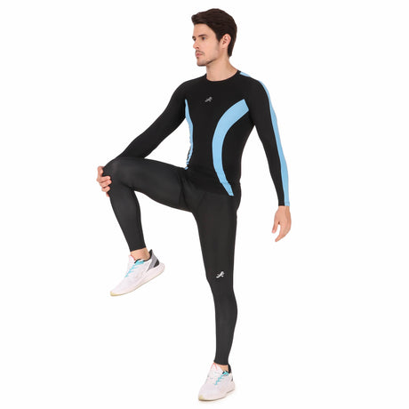 Nylon DC Compression Tshirt Fullsleeves Tights For Men (Black/Aqua)