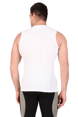 Nylon Compression Tshirt Cutsleeves Tights For Men (White)