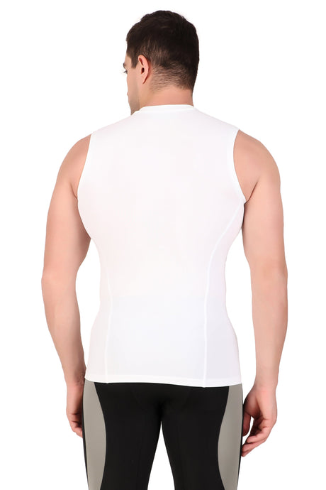 Nylon Compression Tshirt Cutsleeves Tights For Men (White)