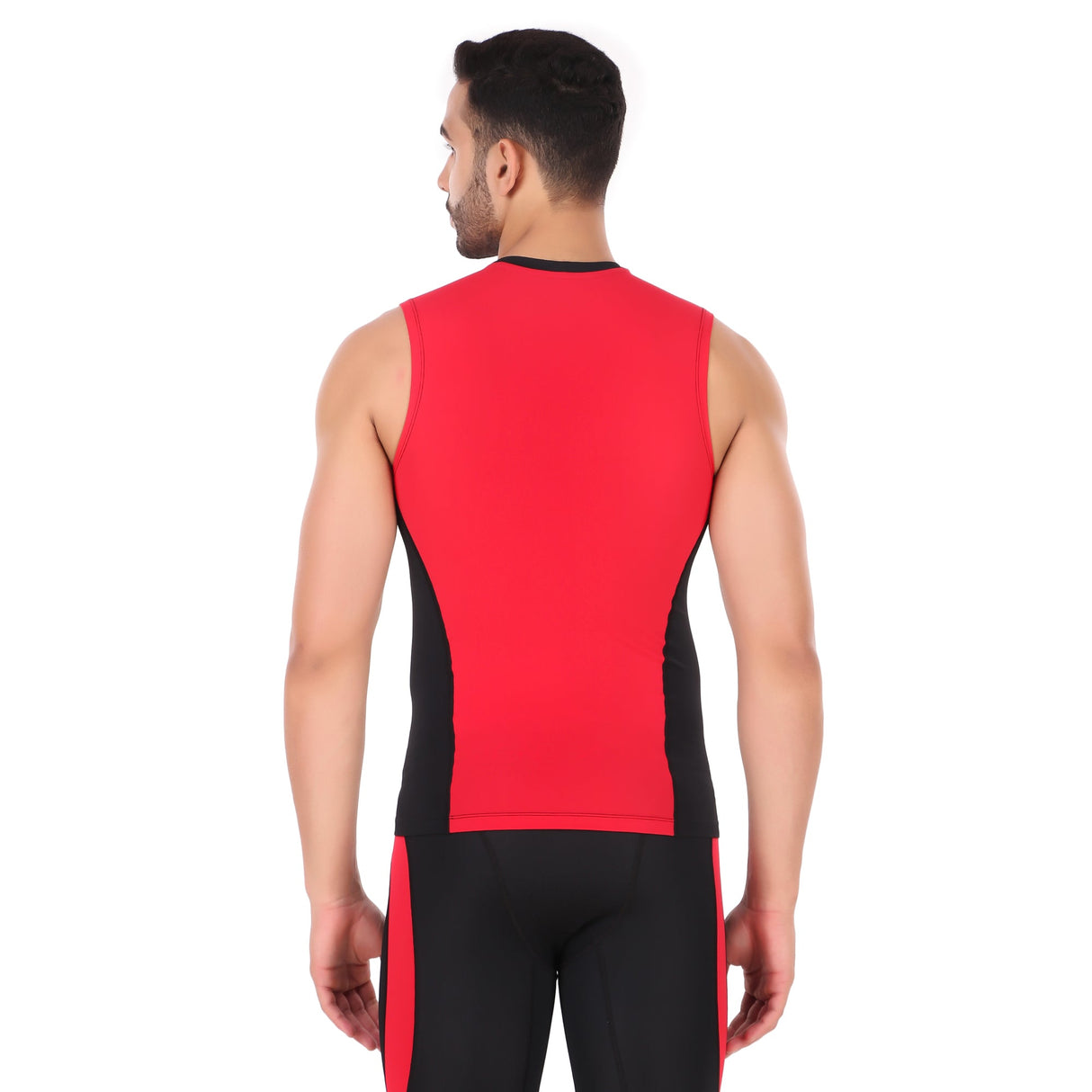 Nylon DC Compression Tshirt Cutsleeves Tights For Men (Black/Red)